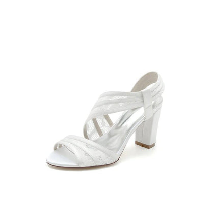 Patent Lace Pattern Peep Toe Chunky Wedding