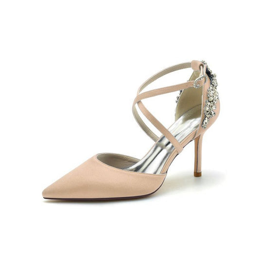 Pointed Toe Cross Strap With Rhinestones Stiletto Heels