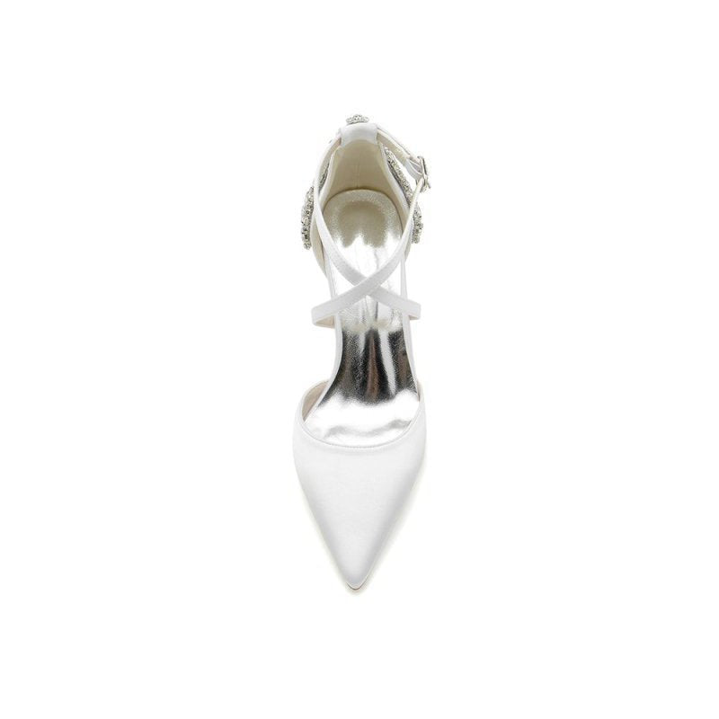 Pointed Toe Cross Strap With Rhinestones Stiletto Heels