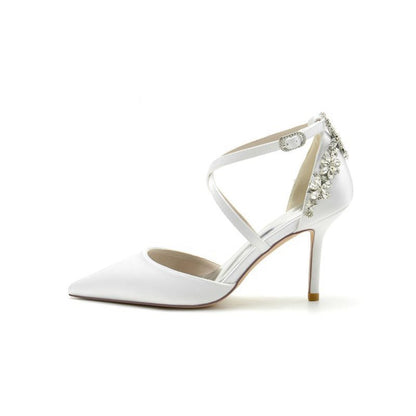 Pointed Toe Cross Strap With Rhinestones Stiletto Heels