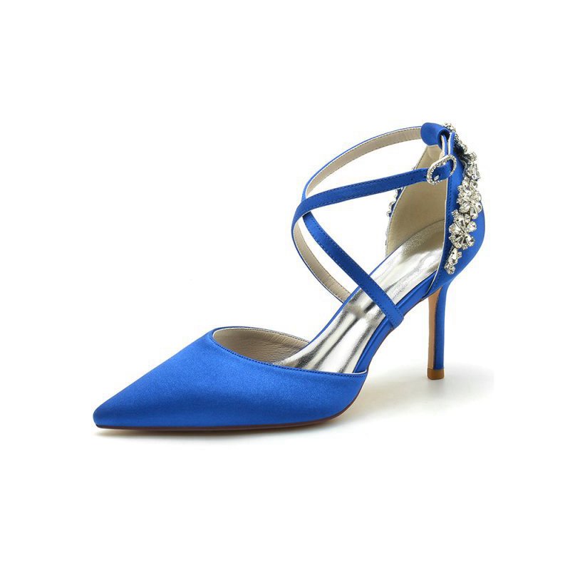 Pointed Toe Cross Strap With Rhinestones Stiletto Heels