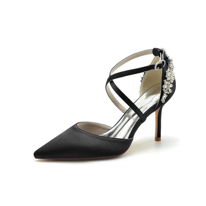 Pointed Toe Cross Strap With Rhinestones Stiletto Heels