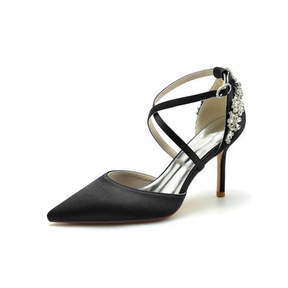 Pointed Toe Cross Strap With Rhinestones Stiletto Heels
