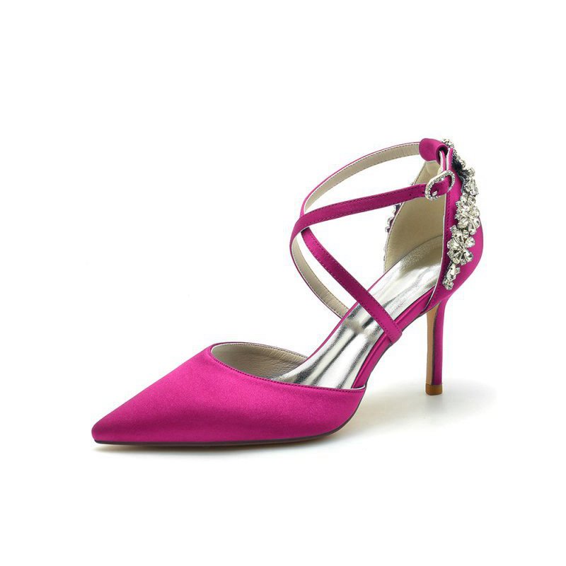 Pointed Toe Cross Strap With Rhinestones Stiletto Heels