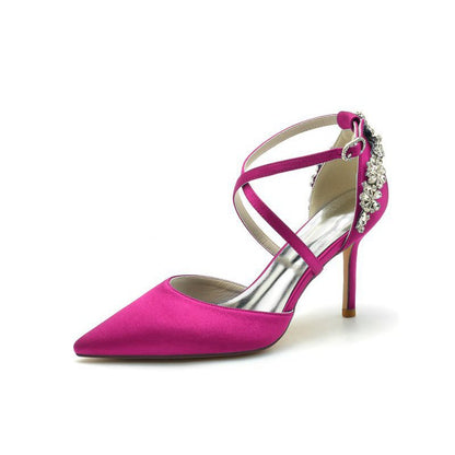 Pointed Toe Cross Strap With Rhinestones Stiletto Heels