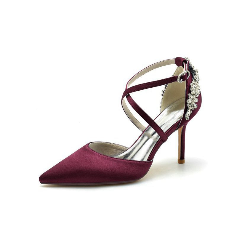 Pointed Toe Cross Strap With Rhinestones Stiletto Heels