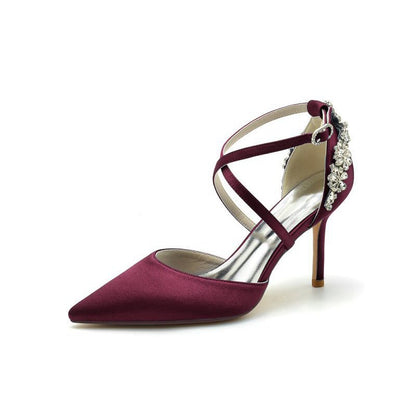 Pointed Toe Cross Strap With Rhinestones Stiletto Heels