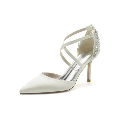 Pointed Toe Cross Strap With Rhinestones Stiletto Heels