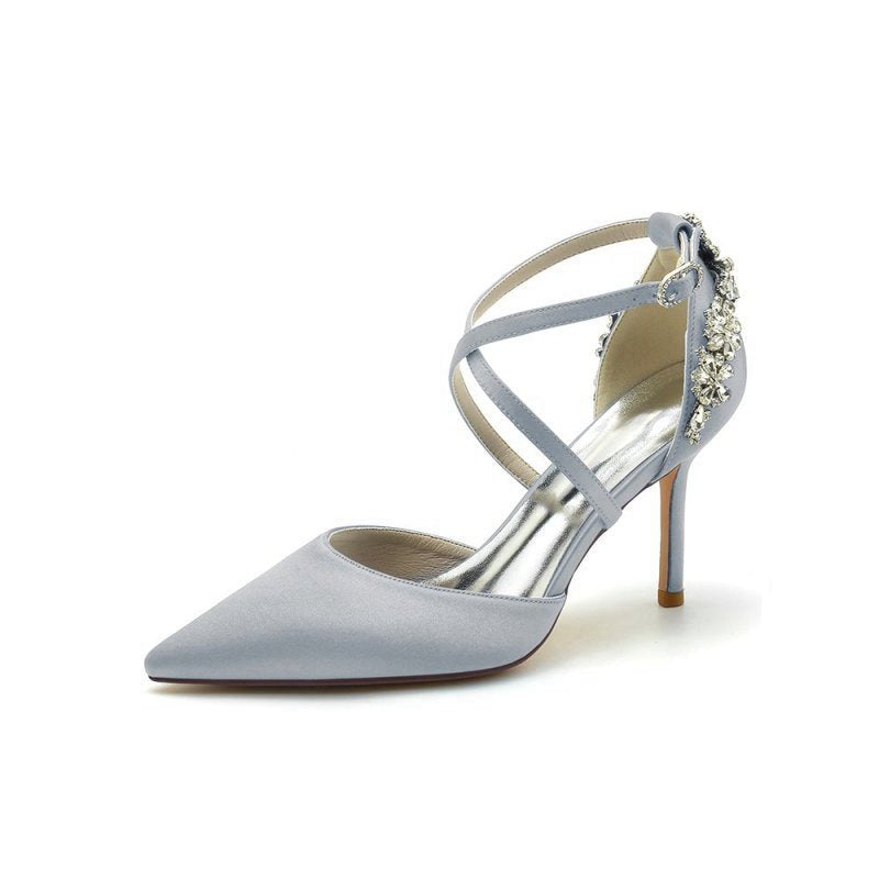 Pointed Toe Cross Strap With Rhinestones Stiletto Heels