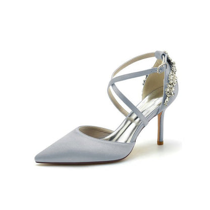 Pointed Toe Cross Strap With Rhinestones Stiletto Heels