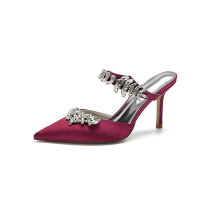 Pointed Toe Crystal Flower Strap Stiletto Heel