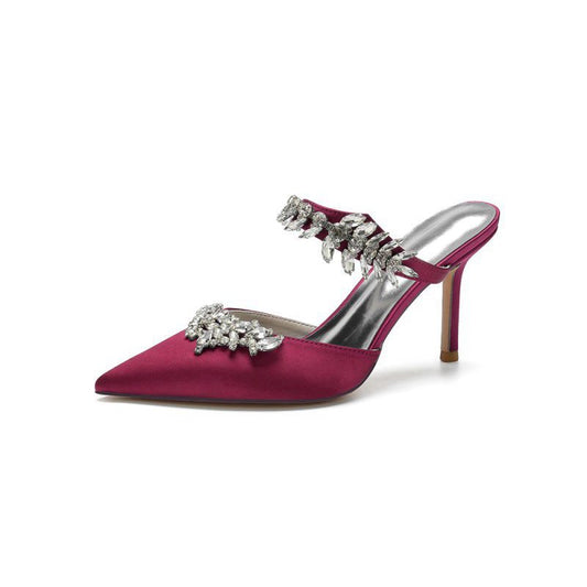 Pointed Toe Crystal Flower Strap Stiletto Heel