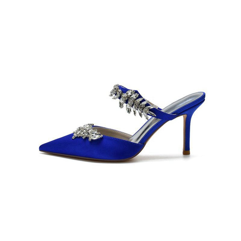 Pointed Toe Crystal Flower Strap Stiletto Heel