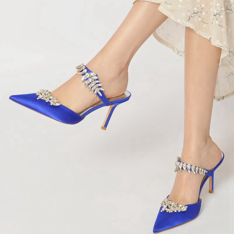 Pointed Toe Crystal Flower Strap Stiletto Heel