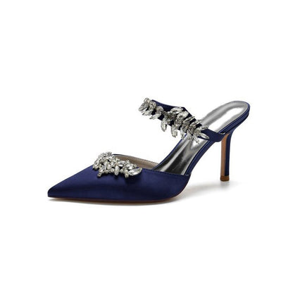 Pointed Toe Crystal Flower Strap Stiletto Heel
