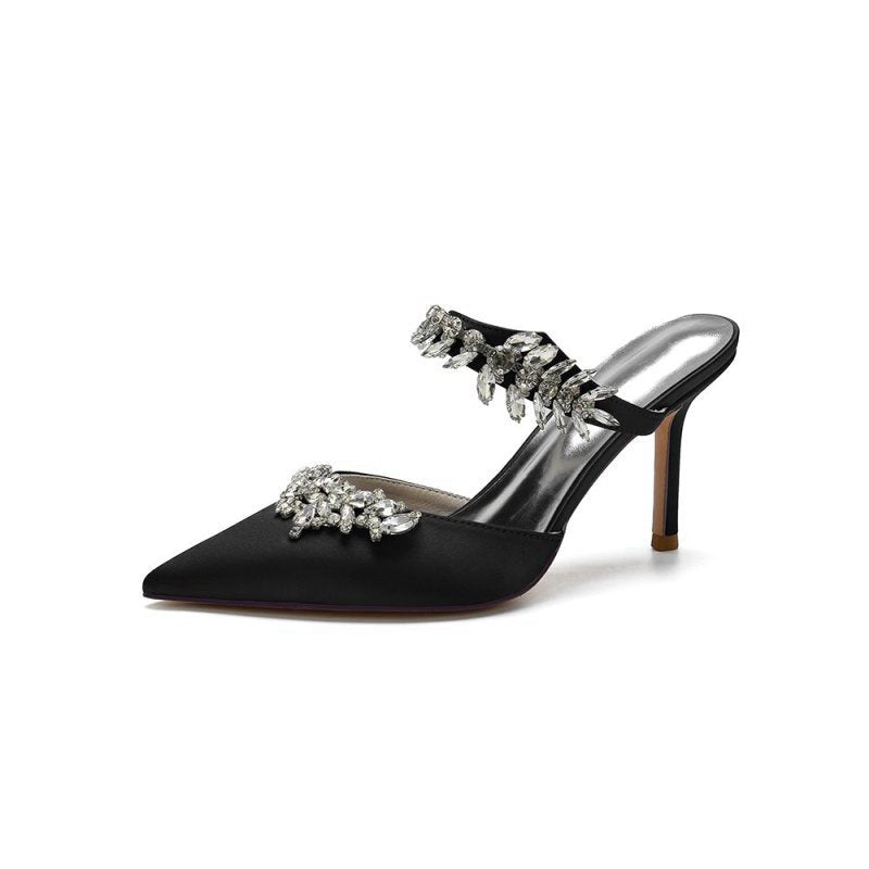 Pointed Toe Crystal Flower Strap Stiletto Heel