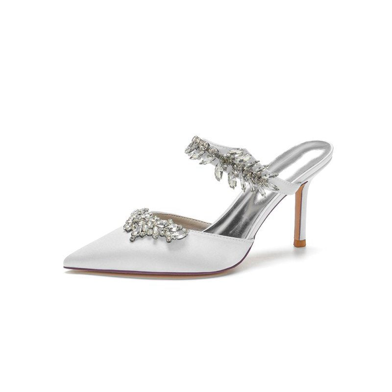 Pointed Toe Crystal Flower Strap Stiletto Heel