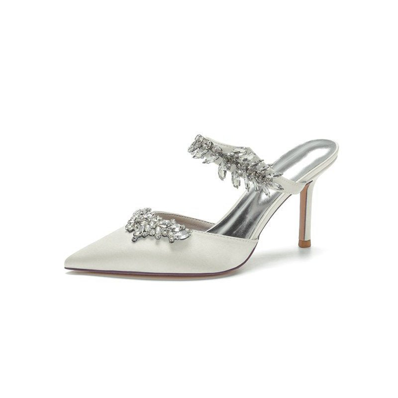 Pointed Toe Crystal Flower Strap Stiletto Heel