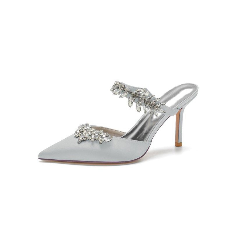 Pointed Toe Crystal Flower Strap Stiletto Heel