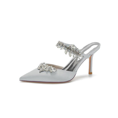 Pointed Toe Crystal Flower Strap Stiletto Heel