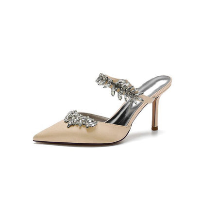 Pointed Toe Crystal Flower Strap Stiletto Heel