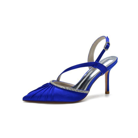 Pointed Toe Ankle Strap Crystal Heels