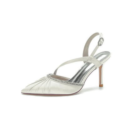 Pointed Toe Ankle Strap Crystal Heels