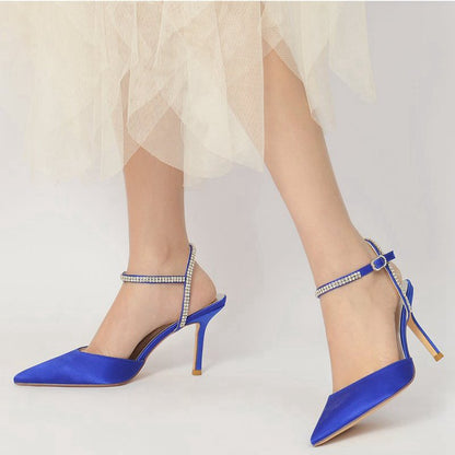 Party Crystal Strap Pointed Toe Satin Stiletto Heels