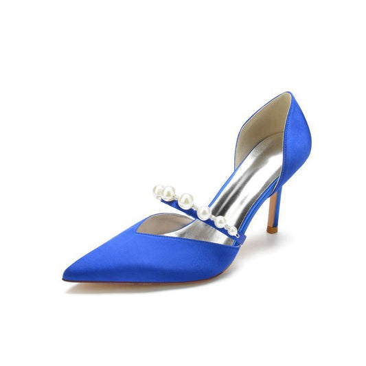 Party Pearl Strap Pointed Toe Satin High Heels