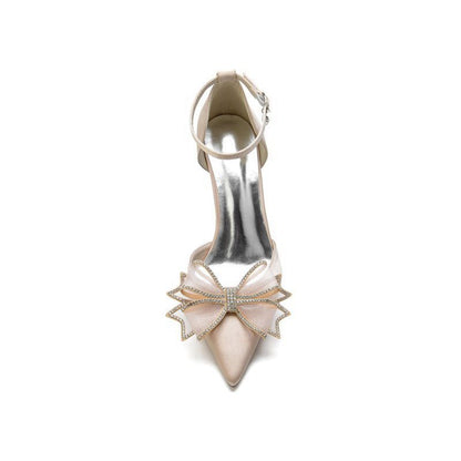 Pointed Toe Bow Stiletto Ankle Strap High Heels