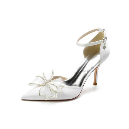 Pointed Toe Bow Stiletto Ankle Strap High Heels