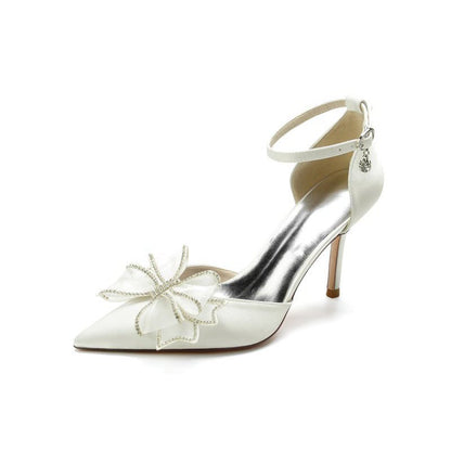 Pointed Toe Bow Stiletto Ankle Strap High Heels