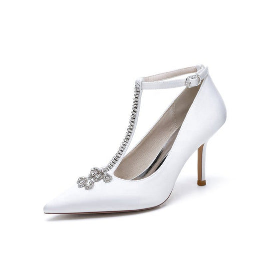 Party Pointed Toe Crystal Strap High Heels Shoes