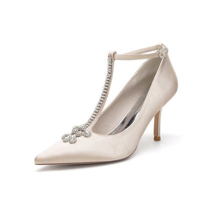 Party Pointed Toe Crystal Strap High Heels Shoes