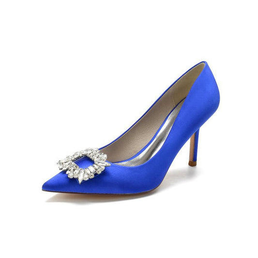 Cocktail Pointed Toe Crystal Satin High Heels