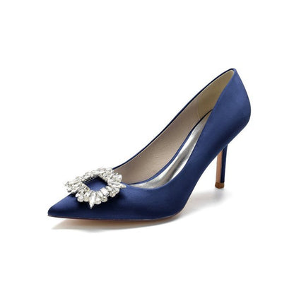 Cocktail Pointed Toe Crystal Satin High Heels