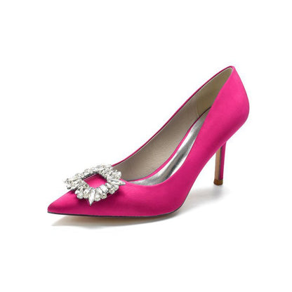 Cocktail Pointed Toe Crystal Satin High Heels