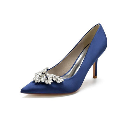 Party Pointed Toe Crystal Satin High Heels