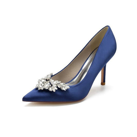 Party Pointed Toe Crystal Satin High Heels