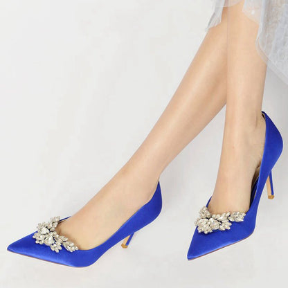Party Pointed Toe Crystal Satin High Heels