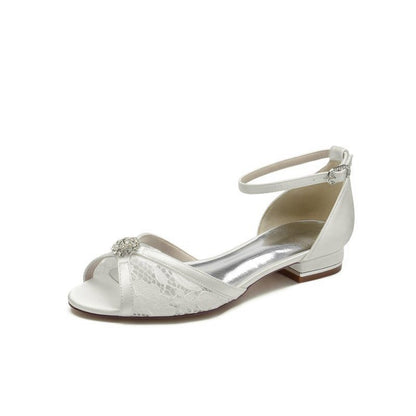 Lace Open Toe Flats with Ankle Strap