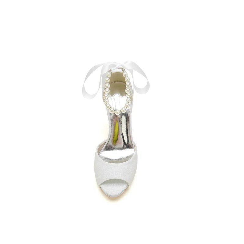 Peep Toe Pearl Strap Ribborn Wedding