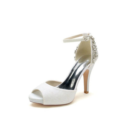 Peep Toe Chunky Heel Rhinestone Embellished