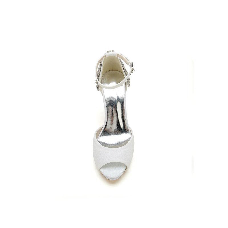 Peep Toe Chunky Heel Rhinestone Embellished