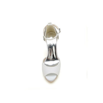 Peep Toe Chunky Heel Rhinestone Embellished