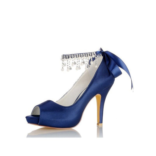 Chic Peep Toe Ribbons Faux Pearl Strap Pumps