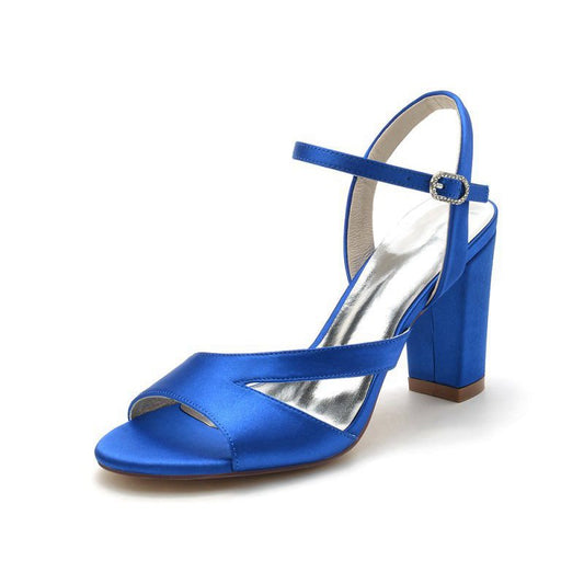 Simple Open Toe Block Heels with Ankle Strap