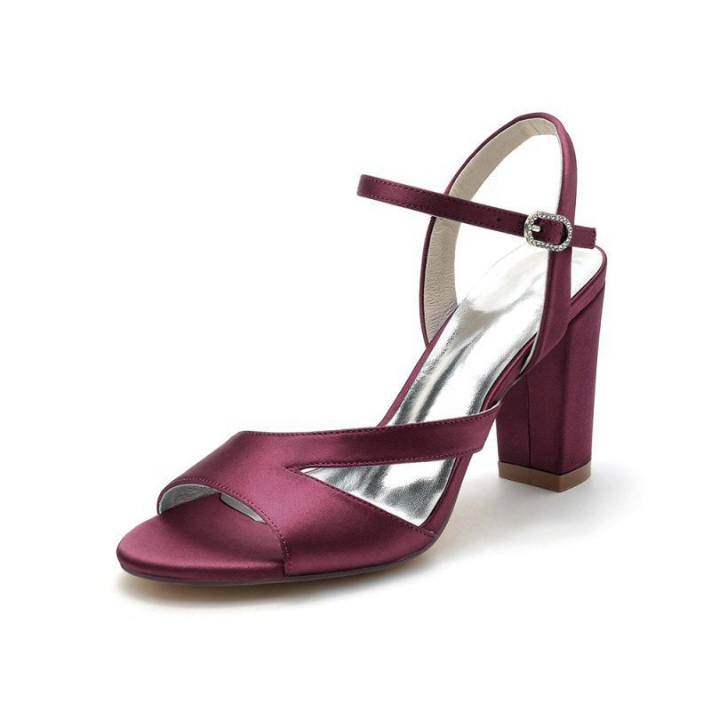 Simple Open Toe Block Heels with Ankle Strap