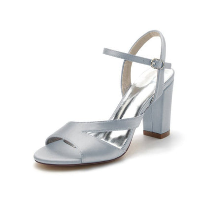 Simple Open Toe Block Heels with Ankle Strap