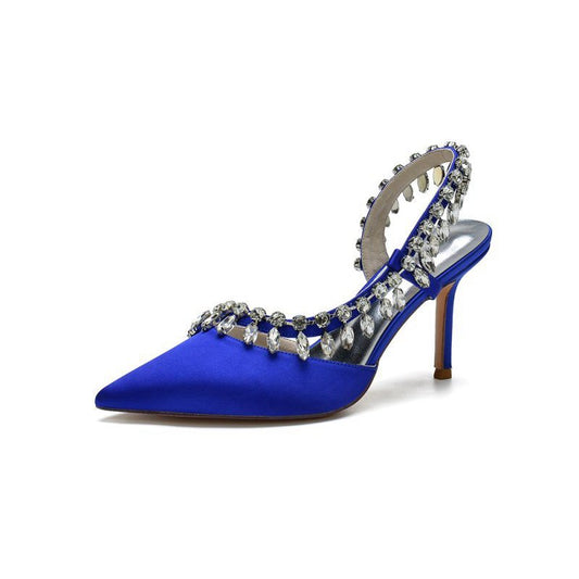 Pointed Toe Heels With Crystal Slingback Strap